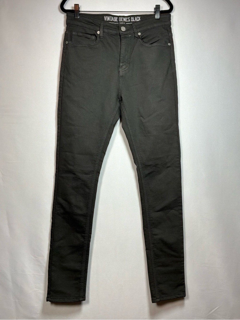 Vintage Genes Black Slim Fit Stretch Jeans Men’s Charcoal Gray 5-Pocket Denim - Picture 2 of 7